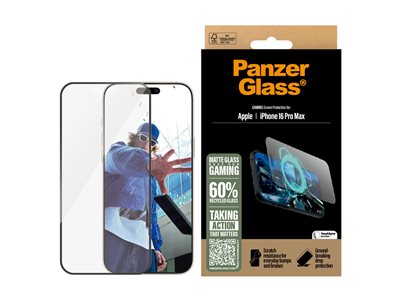 PanzerGlass Gaming - Ochrana obrazovky pro mobilní telefon - ultra široký tvar - sklo - barva rámu černá - pro Apple iPhone 16 Pro Max