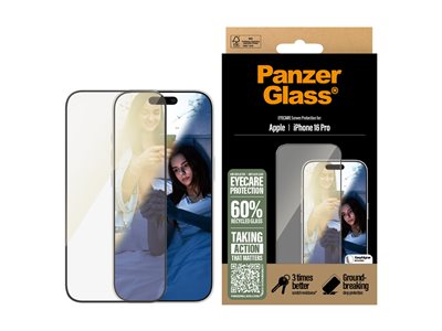 PanzerGlass Eyecare - Ochrana obrazovky pro mobilní telefon - ultra široký tvar - sklo - barva rámu černá - pro Apple iPhone 16 Pro