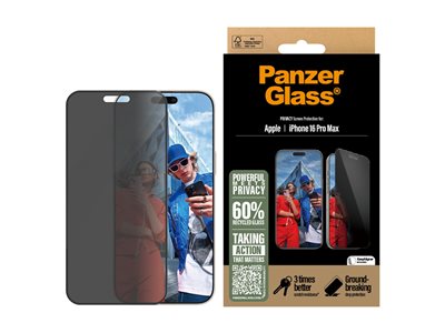 PanzerGlass - Ochrana obrazovky pro mobilní telefon - ultra široký tvar - sklo - s bezpečnostním filtrem - dvoucestné - barva rámu černá - pro Apple iPhone 16 Pro Max