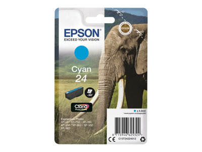 Epson 24 - 4.6 ml - azurová - originální - blistr s RF alarmem - inkoustová cartridge - pro Expression Photo XP-55, 750, 760, 850, 860, 950, 960, 970; Expression Premium XP-750, 850