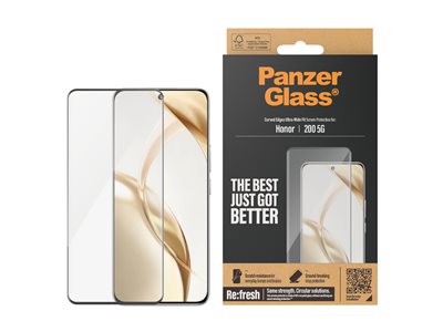 PanzerGlass - Ochrana obrazovky pro mobilní telefon - ultraširoké přizpůsobení, zakřivené okraje - sklo - barva rámu černá - pro Honor 200