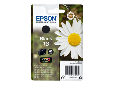 Epson 18 - 5.2 ml - černá - originální - blistr s RF / akustickým alarmem - inkoustová cartridge - pro Expression Home XP-212, 215, 225, 312, 315, 322, 325, 412, 415, 422, 425