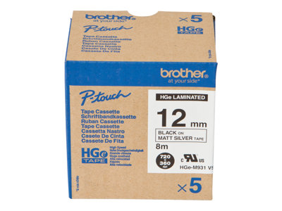 Brother HGE-M931V5 - Černá na stříbrné - Role (1,2 cm x 8 m) 5 kazeta/y lamino páska - pro P-Touch PT-9500pc, PT-9700PC, PT-9800PCN; P-Touch R RL-700S