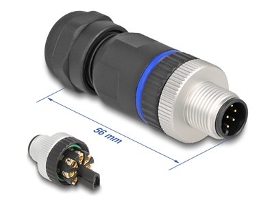 Delock - Konektor k napájení - 8pinový M12-A (M) - 30 V - 2 A - černá