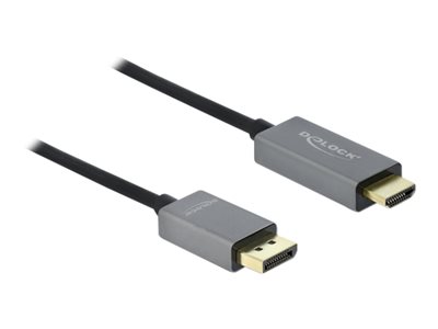 Delock - Kabel adaptéru - DisplayPort s piny (male) do HDMI s piny (male) - 2 m - šedá, černá - podporuje 4K, aktivní