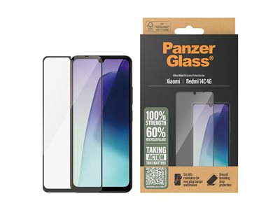 PanzerGlass - Ochrana obrazovky pro mobilní telefon - ultra široký tvar - sklo - barva rámu černá - pro Xiaomi Redmi 14C