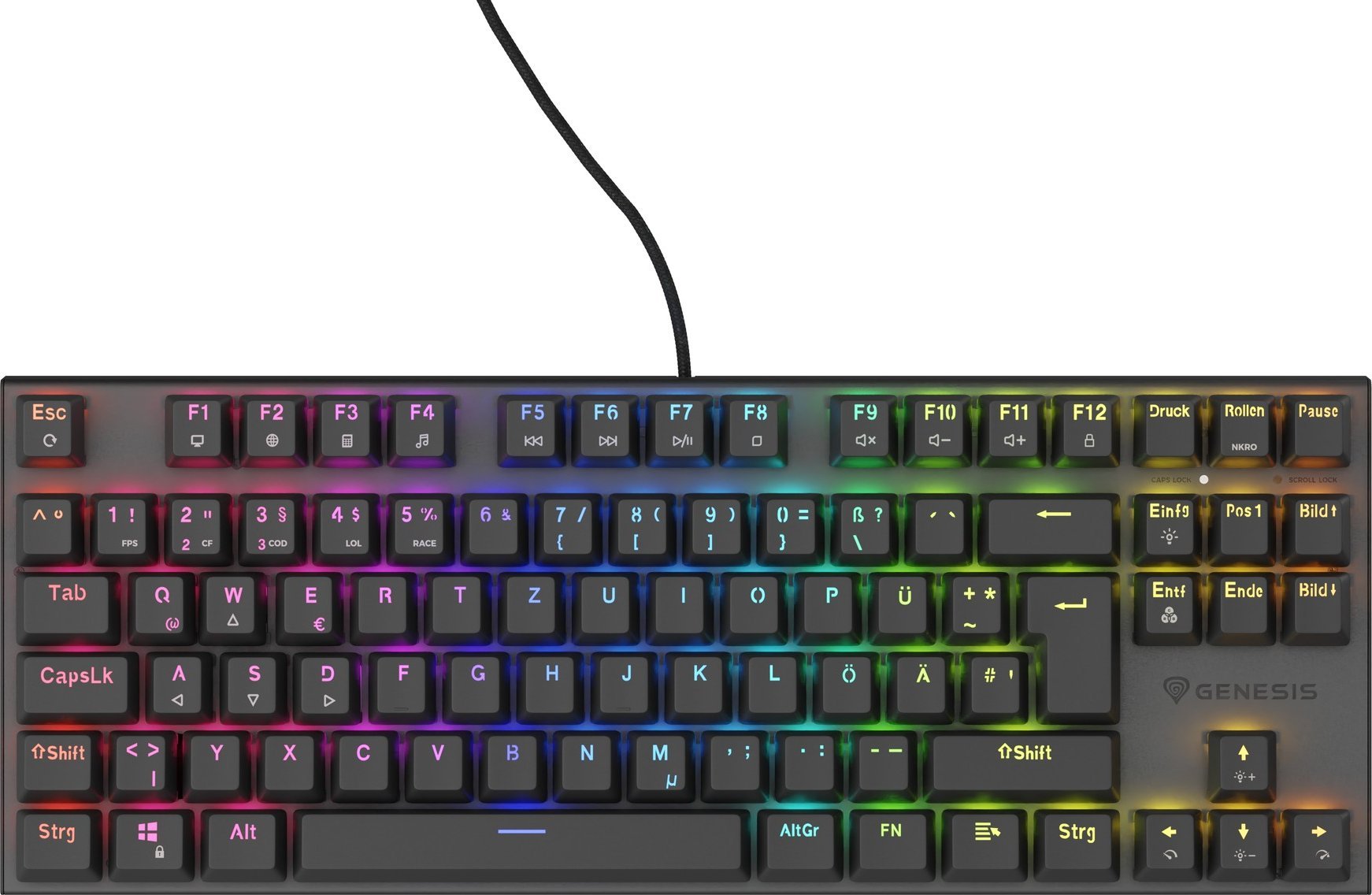 Klávesnice Genesis GENESIS THOR 303 TKL DE GAMING KEYBOARD RGB PODSVÍCENÍ MECHANICKÉ HNĚDÉ ČERNÉ HOT SWAP
