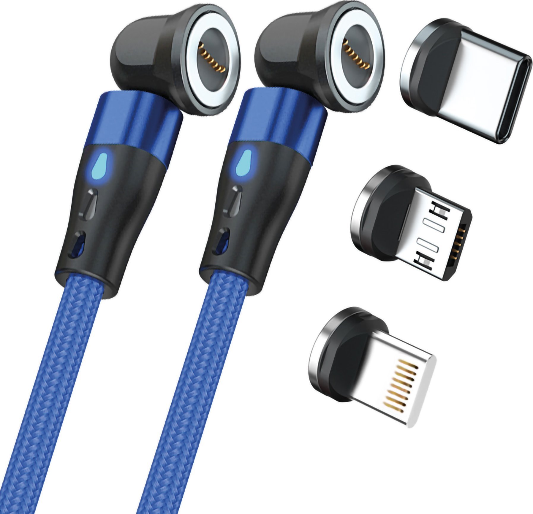 Realpower  Magnetický kabel USB kabel, 1m, 2x magnetisch, blau mit Adapter
