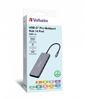 VERBATIM Hub USB-C Pro Multiport 14 Port, 5x USB-A, 2x USB-C, 2x HDMI, 1xVGA, RJ45, 3.5mm Jack audio, microSD/SD, šedá