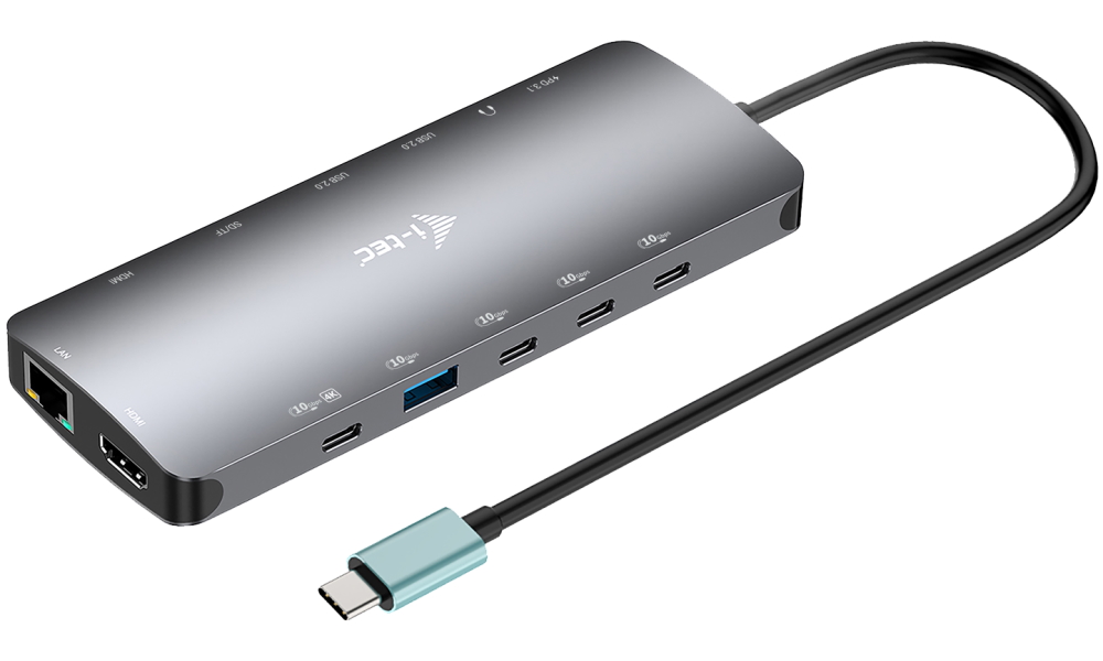 i-tec USB-C Metal Nano 3x Display Dock, 2x HDMI 1x USB-C video, PD 140W + i-tec Universal Charger 140 W