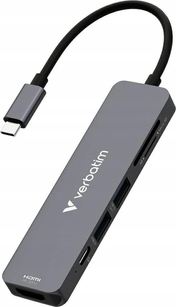 Rozbočovač Verbatim USB-C/HDMI/USB-A 3.2/USB-A 2.0/SD/microSD hliníkový 32156