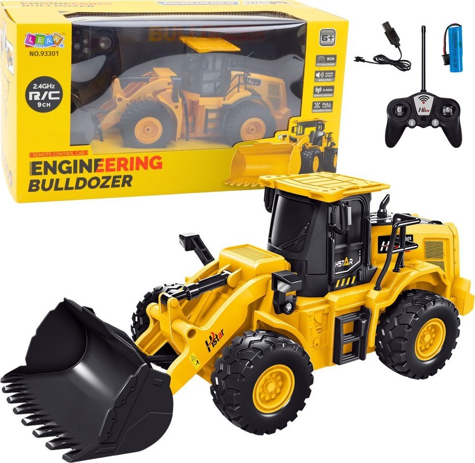 LeanToys Dálkově ovládaný bagr Buldozer RC 2.4G 9CH Žlutý