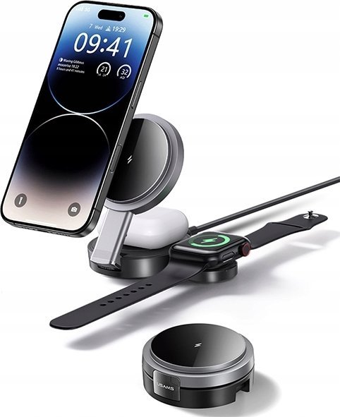 Usams Skládací nabíječka Folding Loader indukční 3v1 15W pro telefon/Apple Watch/sluchátka CD234WXC01 (US-CD234)