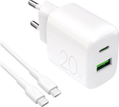 Puro PROLITE 20W USB-A / USB-C nabíječka do zásuvky + kabel USB-C - USB-C 1,2 m - bílá