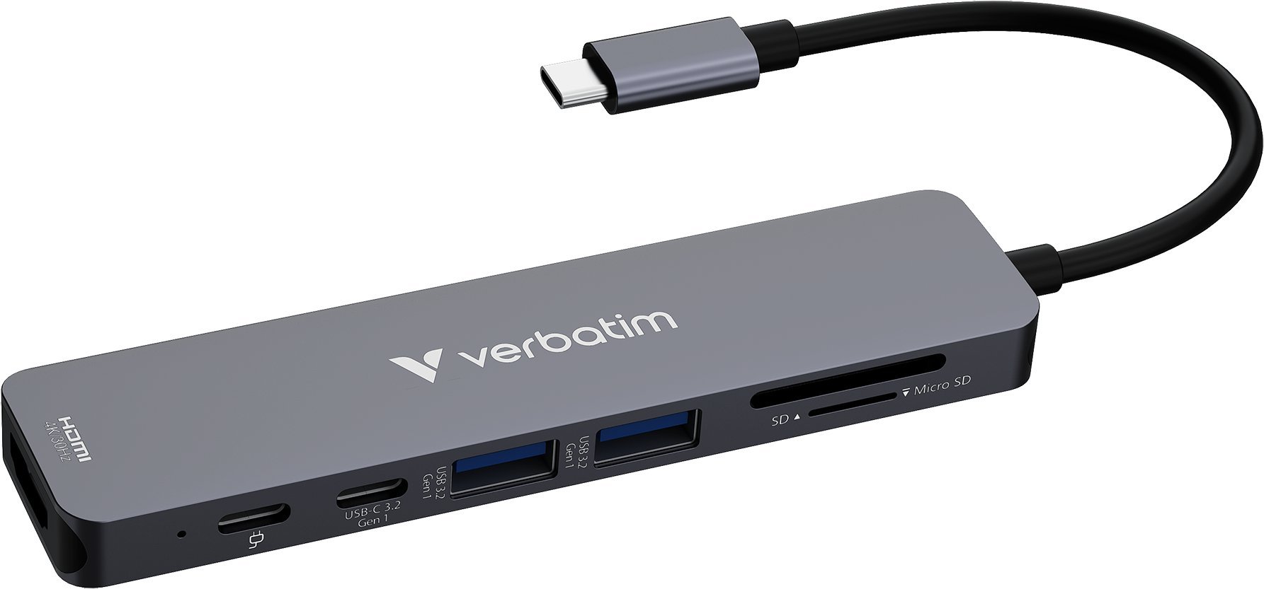 Rozbočovač adaptéru Verbatim HDMI/USB-C 3.2/USB-C/2xUSB-A 3.2/SD/microSD hliník 32158