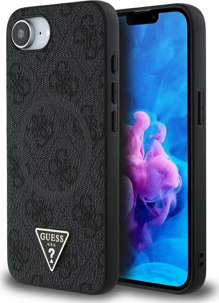 Guess Pouzdro 4G Ring Triangle Logo MagSafe pro iPhone 16e černé