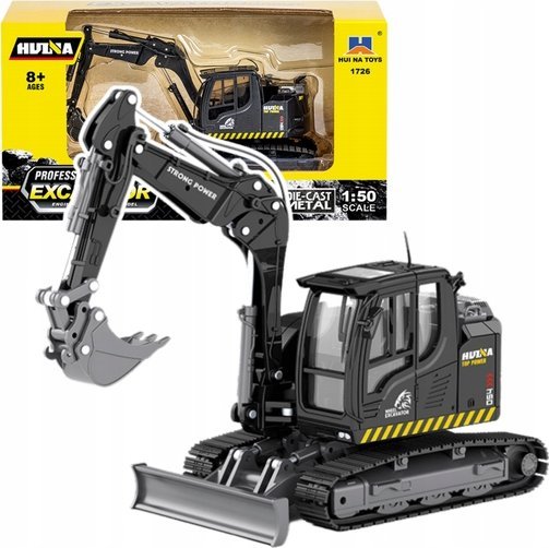 HUINA Pásový bagr s buldozerem, kovový, černý 1:50