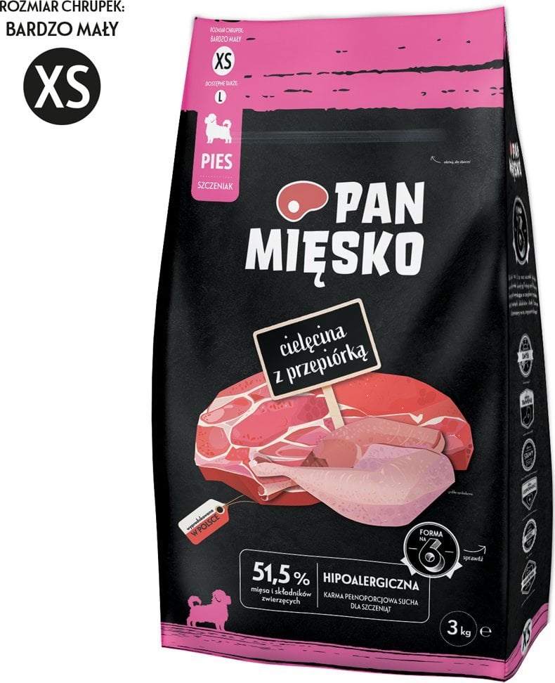 PAN MIĘSKO Veal with quail XS (puppy) - suché krmivo pro psy - 3kg
