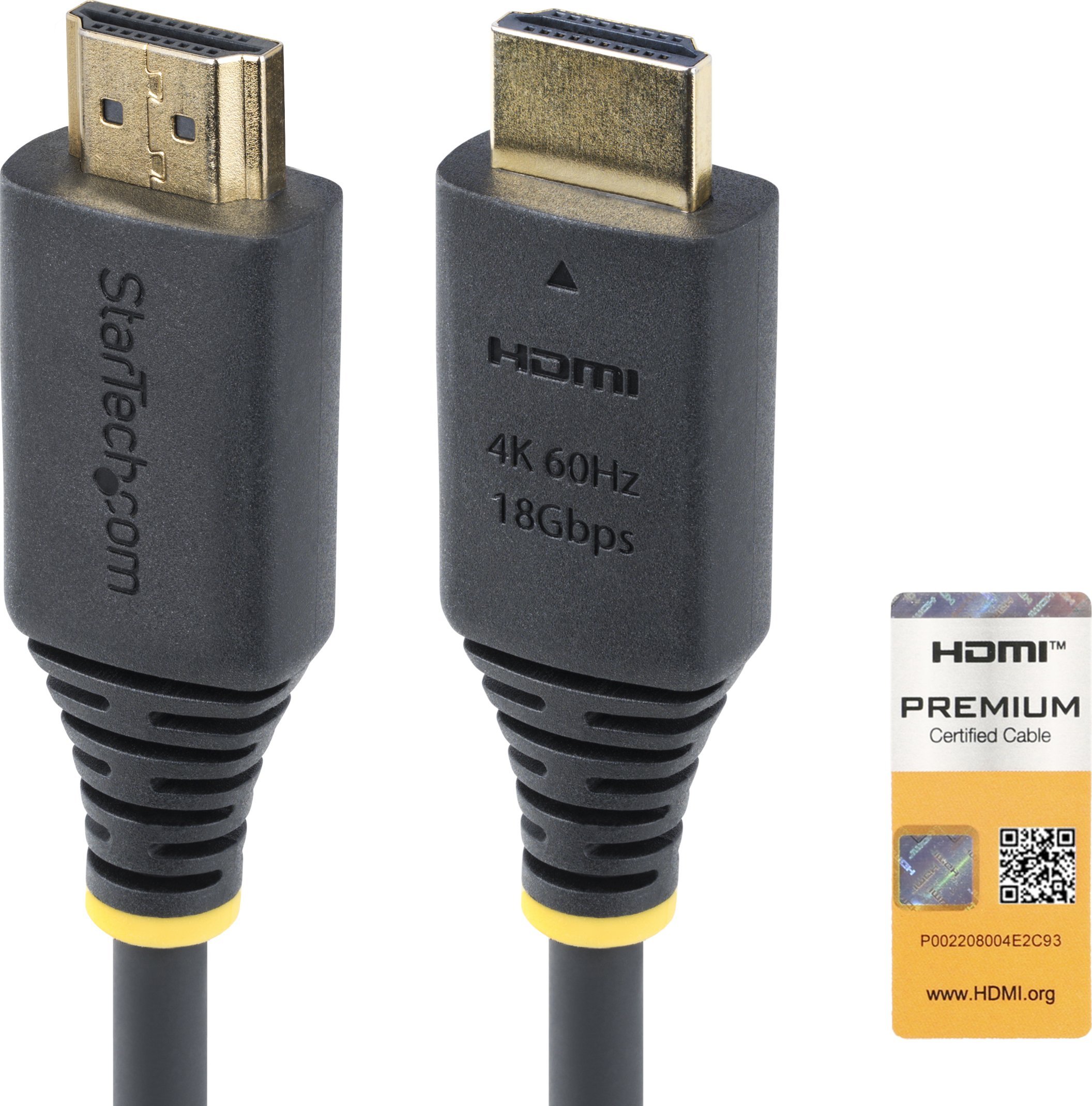 StarTech.com 3m (10ft) Premium Certified High Speed HDMI Cable, 4K60Hz - Prémiove vysoká rychlost - kabel HDMI s ethernetem - HDMI s piny (male) do HDMI s piny (male) - 3 m - cerná - podpora 4K60Hz, p