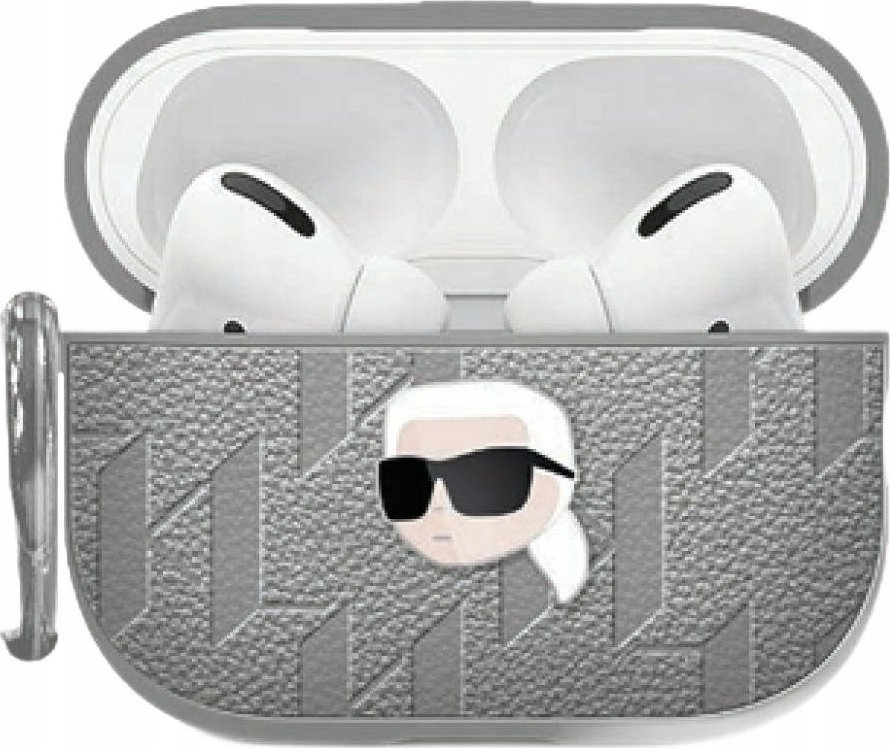 Karl Lagerfeld Pouzdro Monogram Karl Head pro Apple AirPods 4 stříbrné