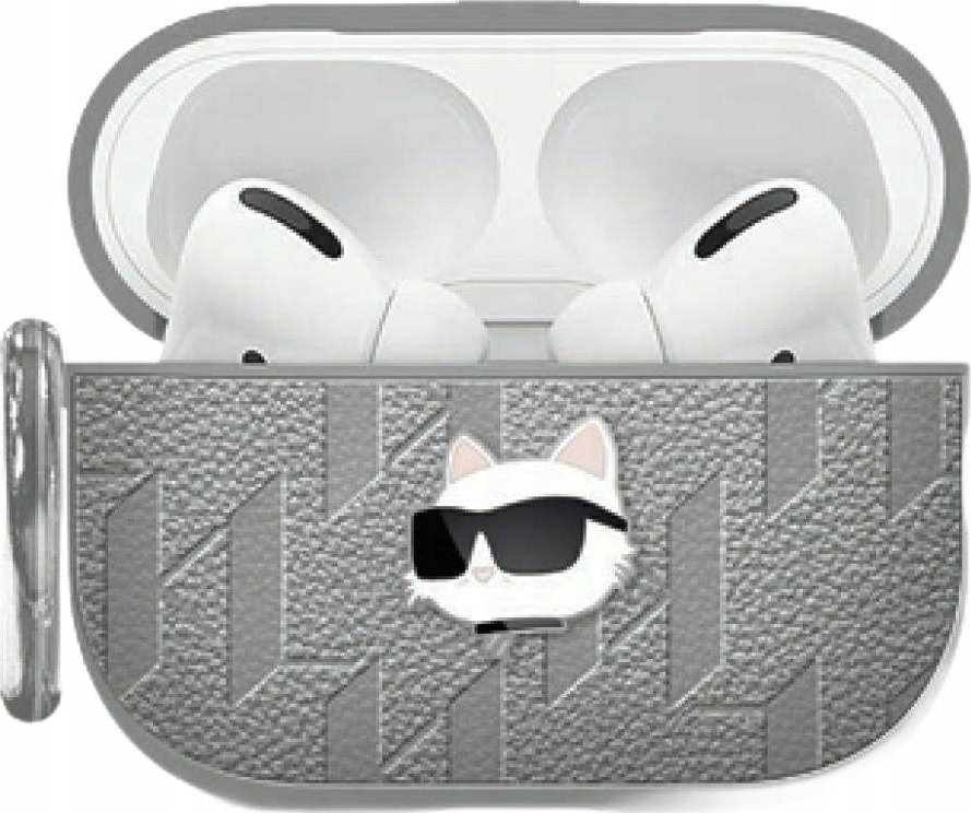 Karl Lagerfeld Pouzdro Monogram Choupette Head pro Apple AirPods 4 stříbrné