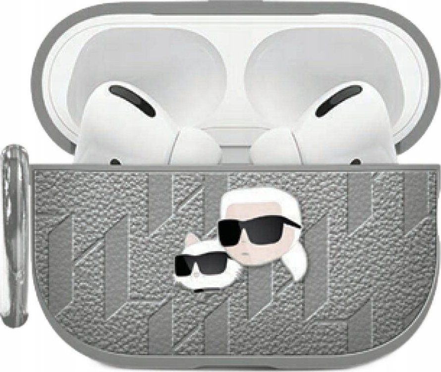 Karl Lagerfeld Pouzdro Monogram Karl & Choupette Head pro Apple AirPods 4 stříbrné