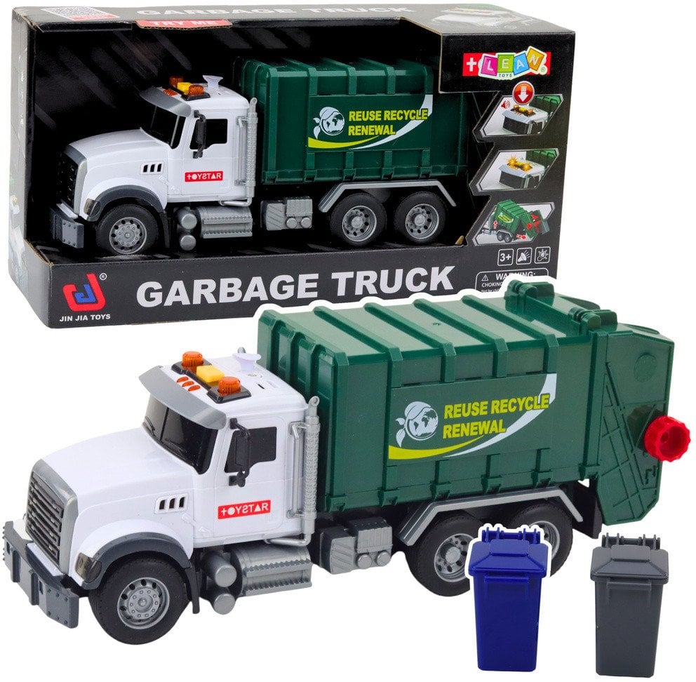LeanToys Popelářské auto, popelnice, světla, zvuky zelené 1:14