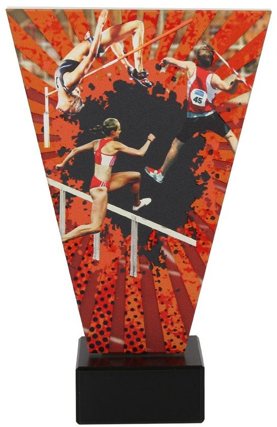 Victoria Sport Barevná skleněná trofej na mramorovém podstavci - ATLETIKA