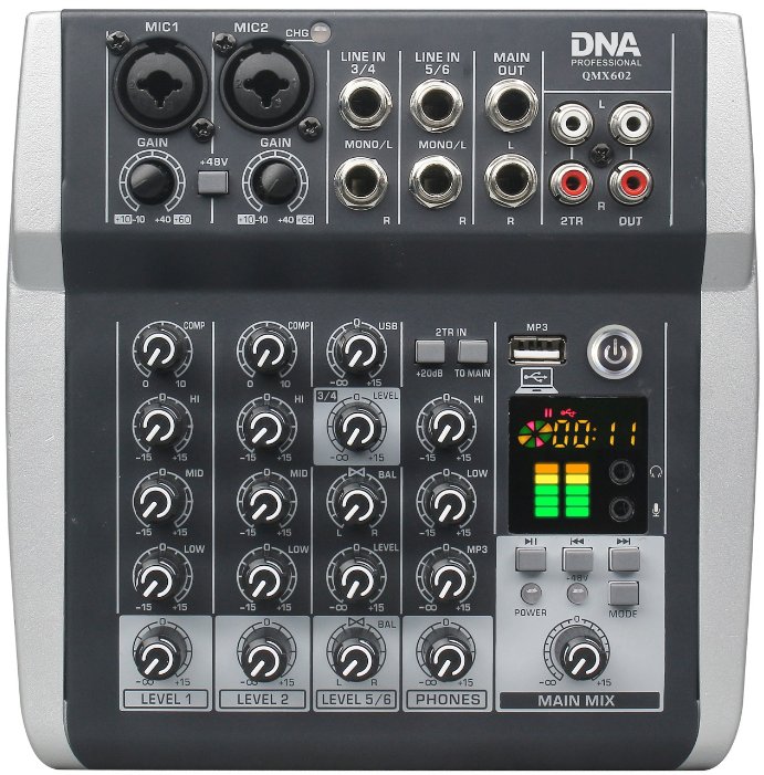 Analogový audio mix DNA QMX602 6 kanálů Modrý