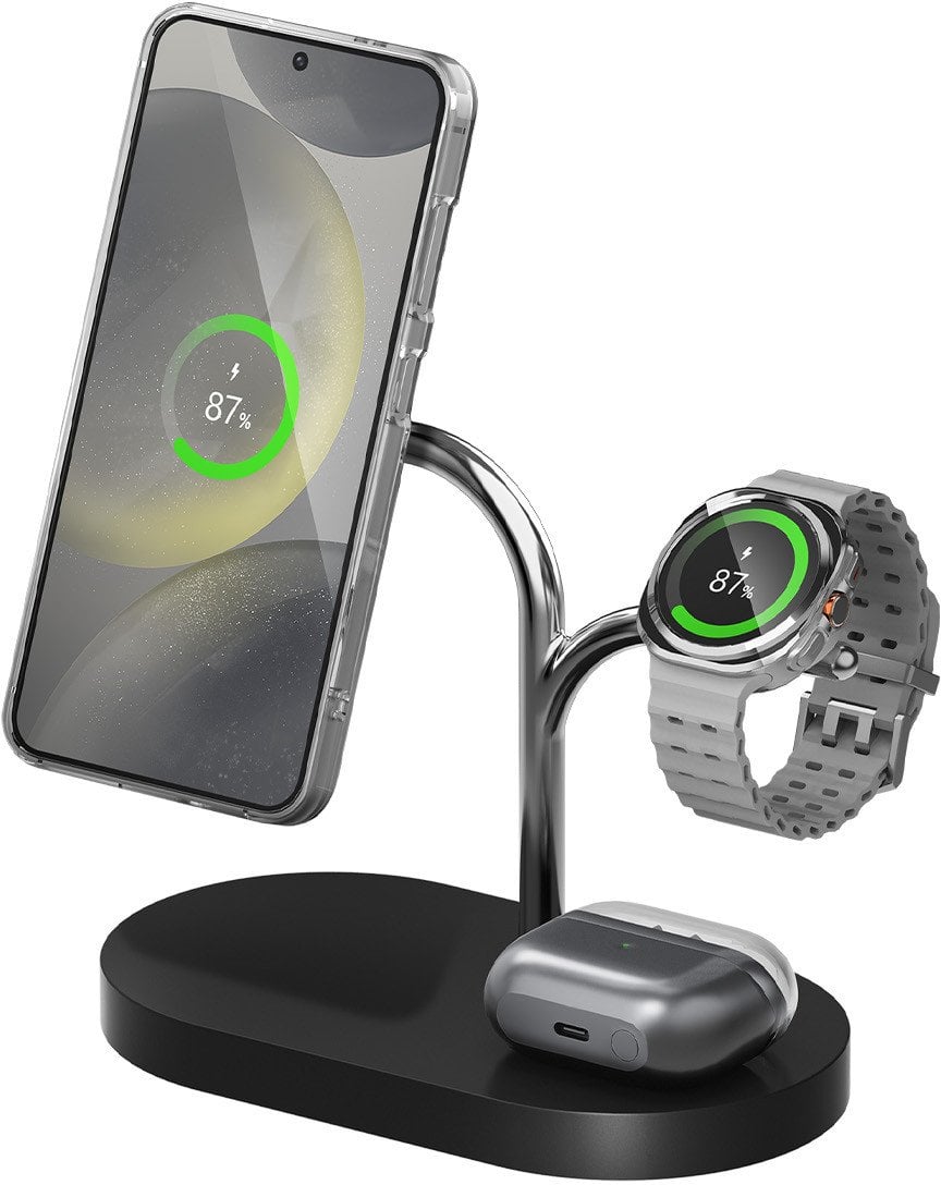 Samsung GP-PWU024WIABW nabíječka na PDA/mobilní telefon Sluchátka s mikrofonem, Chytrý telefon, Chytré hodinky Černá, Stříbrná USB Bezdrátové nabíjení Vnitřní