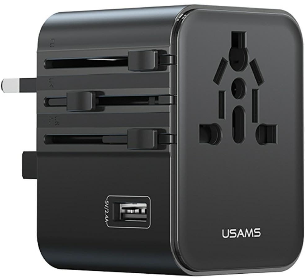 Usams Cestovní adaptér CC308 USB-C + USB-A 17W 4v1 US/AU/EU/UK černý