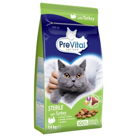 PREVITAL Cat Food Sterile with Turkey - Dry Cat Food - 1.4 kg