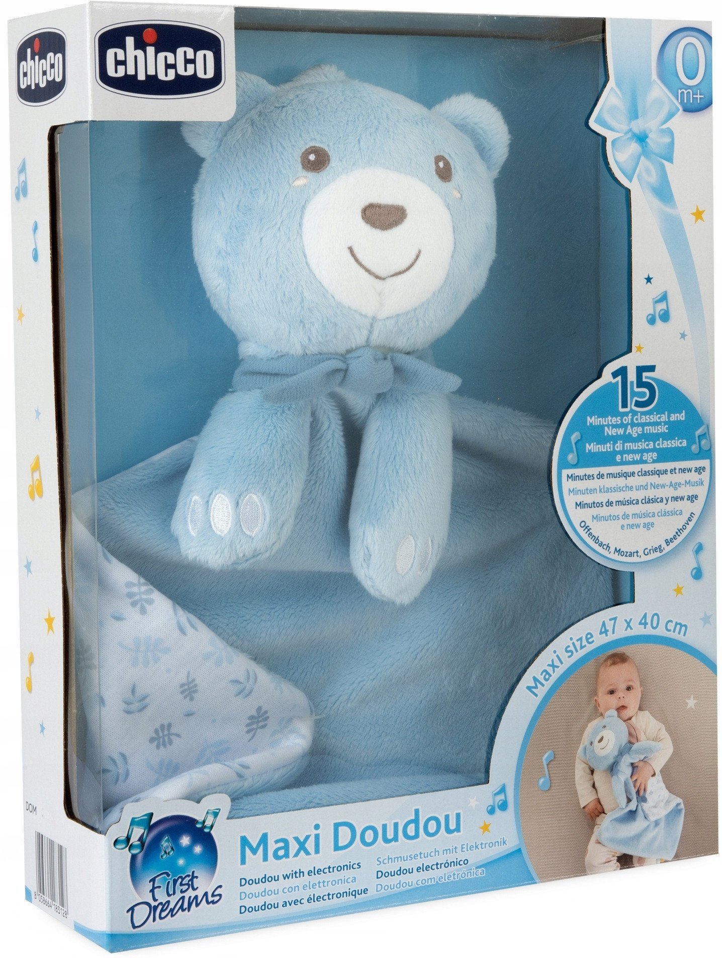 Chicco Plyšový medvěd s dekou 47x40 MAXI DOUDOU modrý