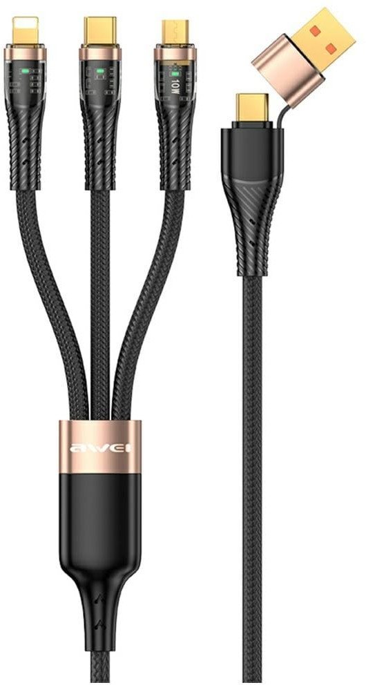 Awei USB kabel USB-A + USB-C - USB-C + microUSB + Lightning černý