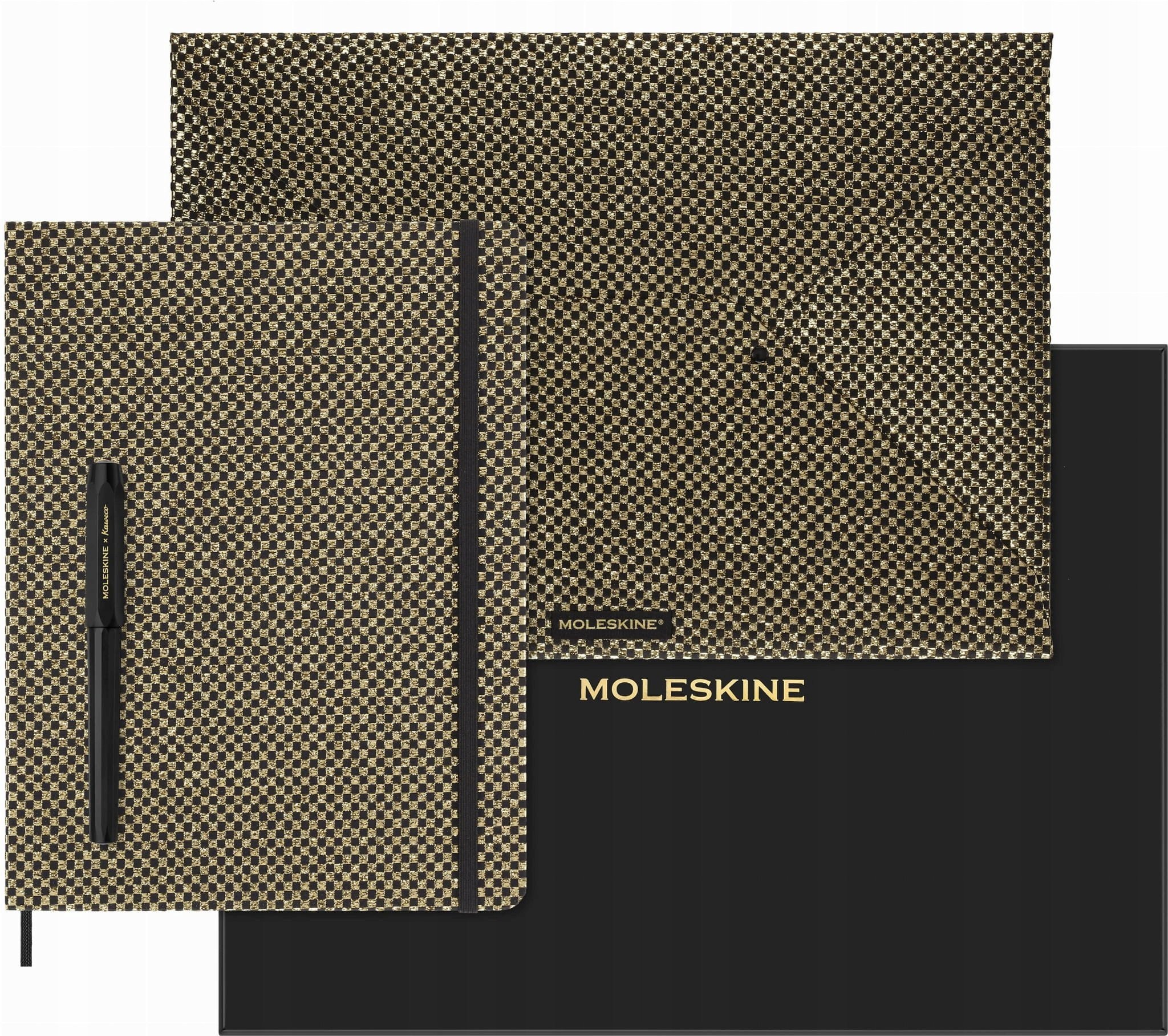 Moleskine Shine sběratelská sada, aktovka + plnicí pero Kaweco + linkovaný zápisník, metalicky zlatá