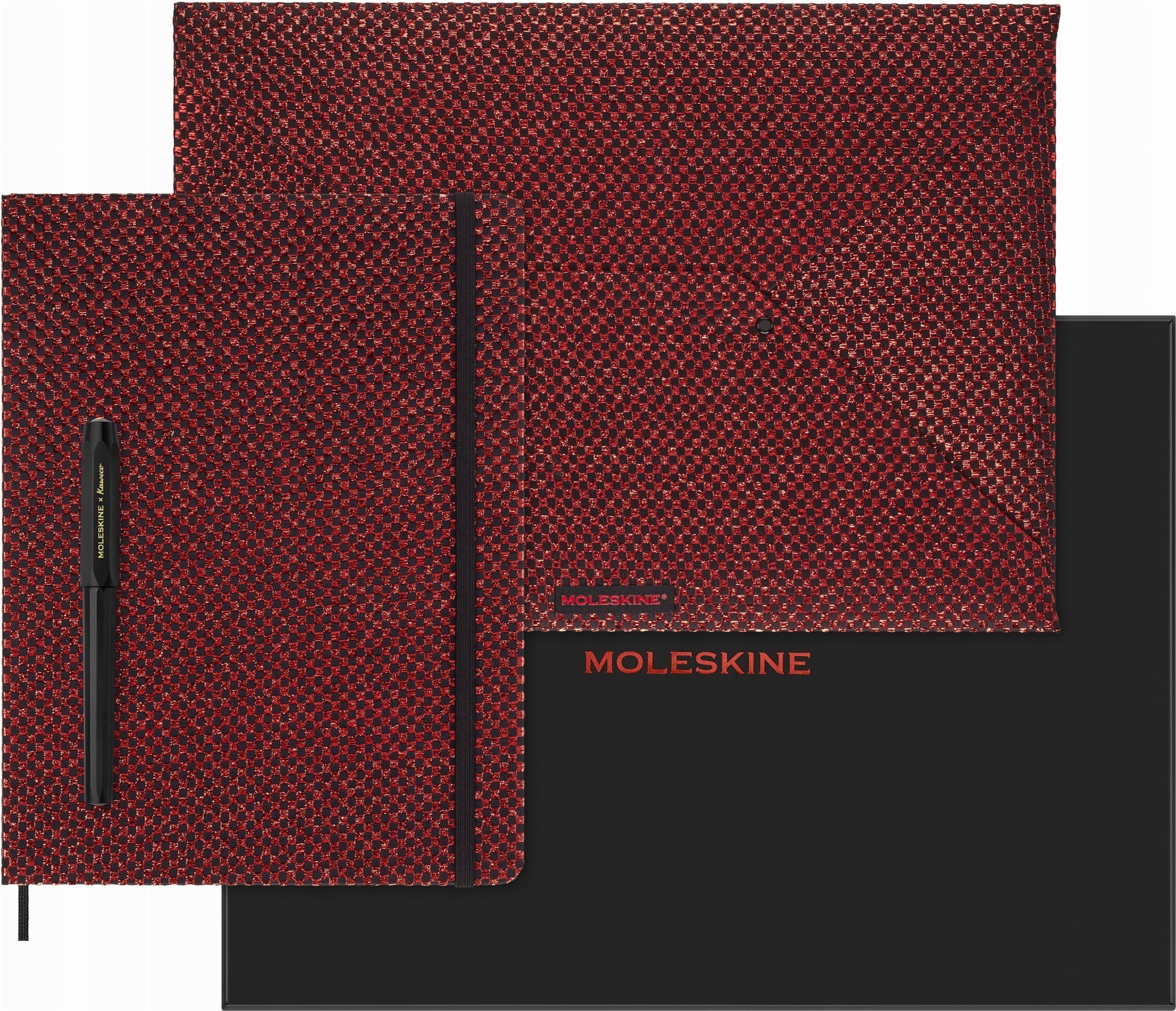 Moleskine Shine sběratelská sada, aktovka + plnicí pero Kaweco + nedatovaný diář, metalická červená
