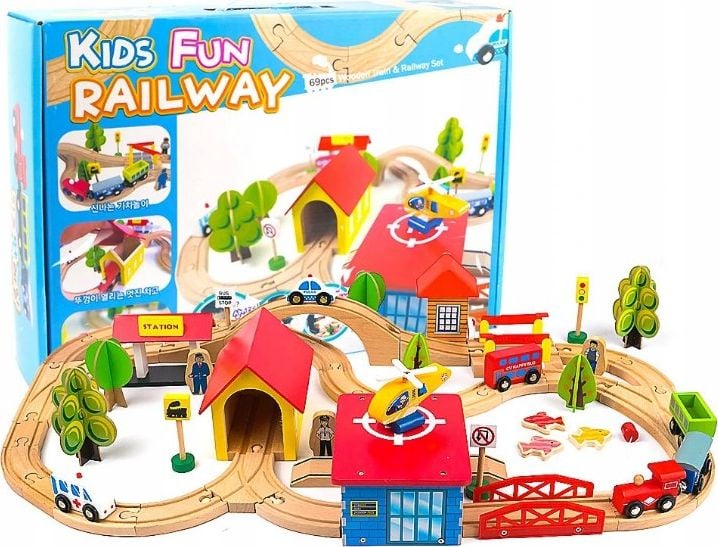 LeanToys Autodráha Vláček, auta, stromy, budovy, vrtulník (9835-uniw)