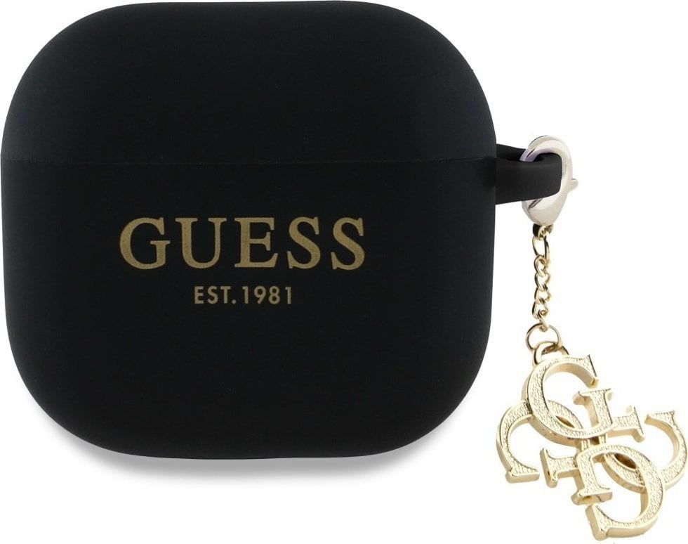 Guess Silikonový kryt GUA4LECG4K pro AirPods 4, černý/černý, 4G přívěsek