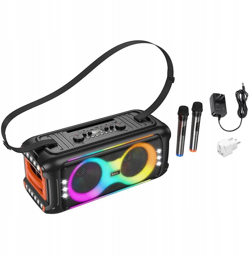 Hoco Karaoke sada bezdrátový reproduktor + 2 x bezdrátový mikrofon LED 60W HA9 černá