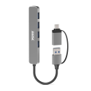 PORT CONNECT USB HUB, 4× USB 3.0, USB-A/USB-C vstup, stříbrná