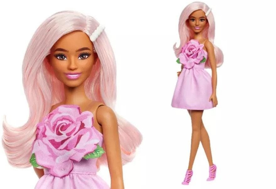 Mattel Panenka Barbie Fashionistas Blondýnka v růžových šatech