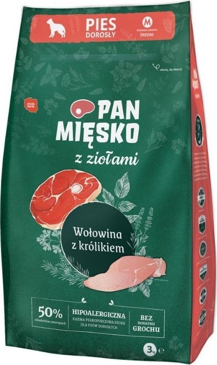 PAN MIĘSKO s bylinkami Hovězí s králíkem M - sušená smetana pro psy - 3kg