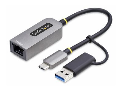 StarTech.com 2.5GbE USB-C to Ethernet Adapter with USB-A Converter - Sítový adaptér - USB-C 3.2 Gen 1 / Thunderbolt 3 - 10M/100M/1G/2.5 Gigabit Ethernet - šedá space gray