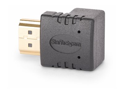 StarTech.com Down Angle HDMI 2.0 Adapter, 90-Degree HDMI Port Saver, M/F - High Speed - HDMI adaptér - HDMI s piny (male) do HDMI se zdírkami (female) zahnutý nahoru - cerná - podpora 4K60Hz, dvousmer