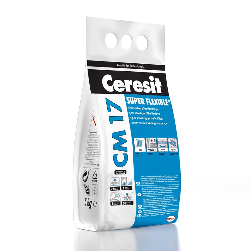 CERESIT Vysoce elastické lepidlo CM17 C2TE S1 na obklady a dlažbu, 5 kg