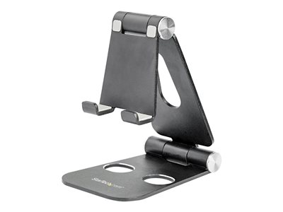 StarTech.com Phone and Tablet Stand, Foldable Universal Mobile Device Holder for Smartphones & Tablets, Adjustable Multi-Angle Viewing Ergonomic Cell Phone Stand for Desk, Portable, Black - Foldable P