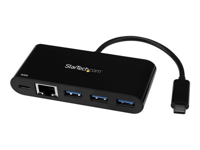 StarTech.com 3 Port USB-C Hub with Gigabit Ethernet & 60W Power Delivery Passthrough Laptop Charging, USB-C to 3x USB-A (USB 3.0 SuperSpeed 5Gbps), USB 3.1/USB 3.2 Gen 1 Type-C Adapter Hub - Windows/m