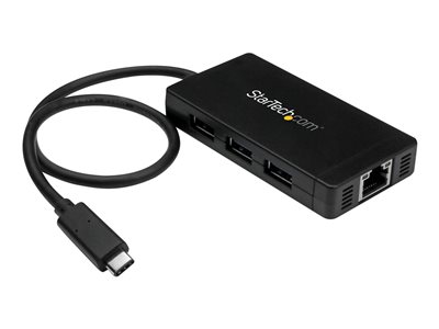 StarTech.com 3 Port USB C Hub with Ethernet - USB-C to 3x USB-A w/ Power Adapter & Gigabit Ethernet - Thunderbolt 3 Compatible - USB C Network Adapter (HB30C3A1GE) - Rozbočovač - 3 x SuperSpeed USB 3.