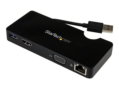 StarTech.com USB 3.0 to HDMI or VGA Adapter Dock - USB 3.0 Mini Docking Station w/ USB, GbE Ports - Portable Universal Laptop Travel Hub (USB3SMDOCKHV) - Dokovací stanice - USB - HDMI - 1GbE - pro P/N