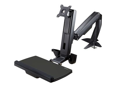 StarTech.com Sit Stand Monitor Arm, Desk Mount Adjustable Sit-Stand Workstation Arm for Single 34  VESA Mount Display, Ergonomic Articulating Standing Desk Converter with Keyboard Tray - Stand Up Offi
